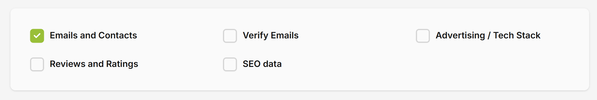 Lead Scrape Options - Checkbox Selection Interface