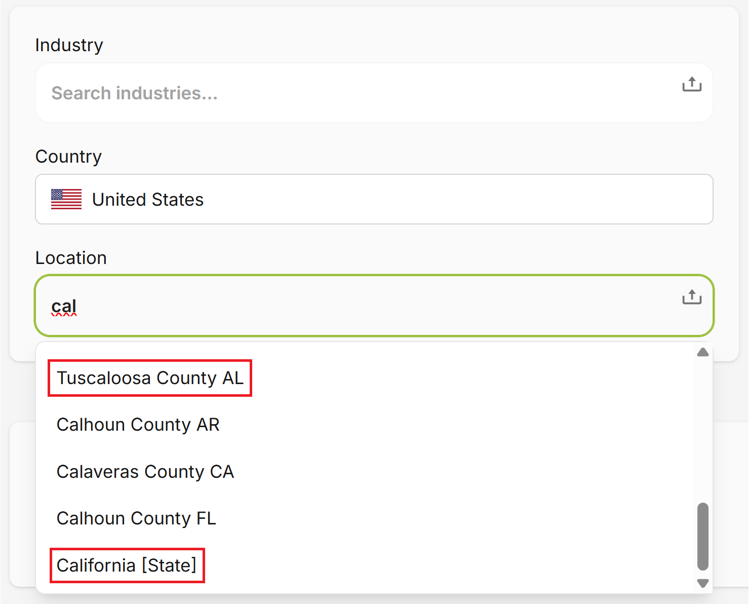 Lead Scrape Bulk Search - State and Region Selection