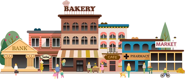 Storefronts in a local business district where local lead generation starts