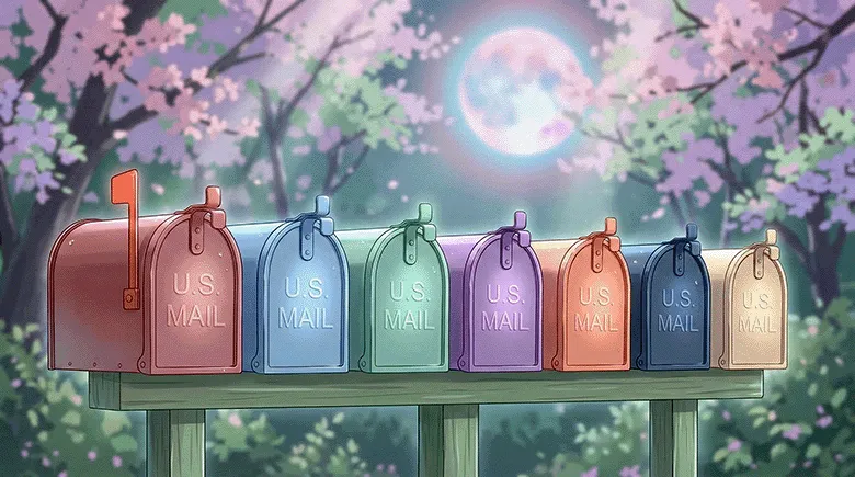 Row of colorful mailboxes representing cold email outreach and compliance